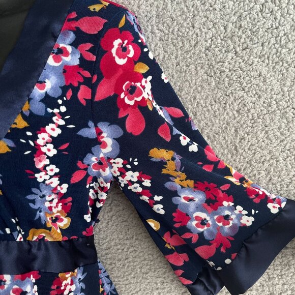 Jaclyn Smith Y2K‎ Floral Babydoll Tunic Top Medium Navy - Picture 7 of 11